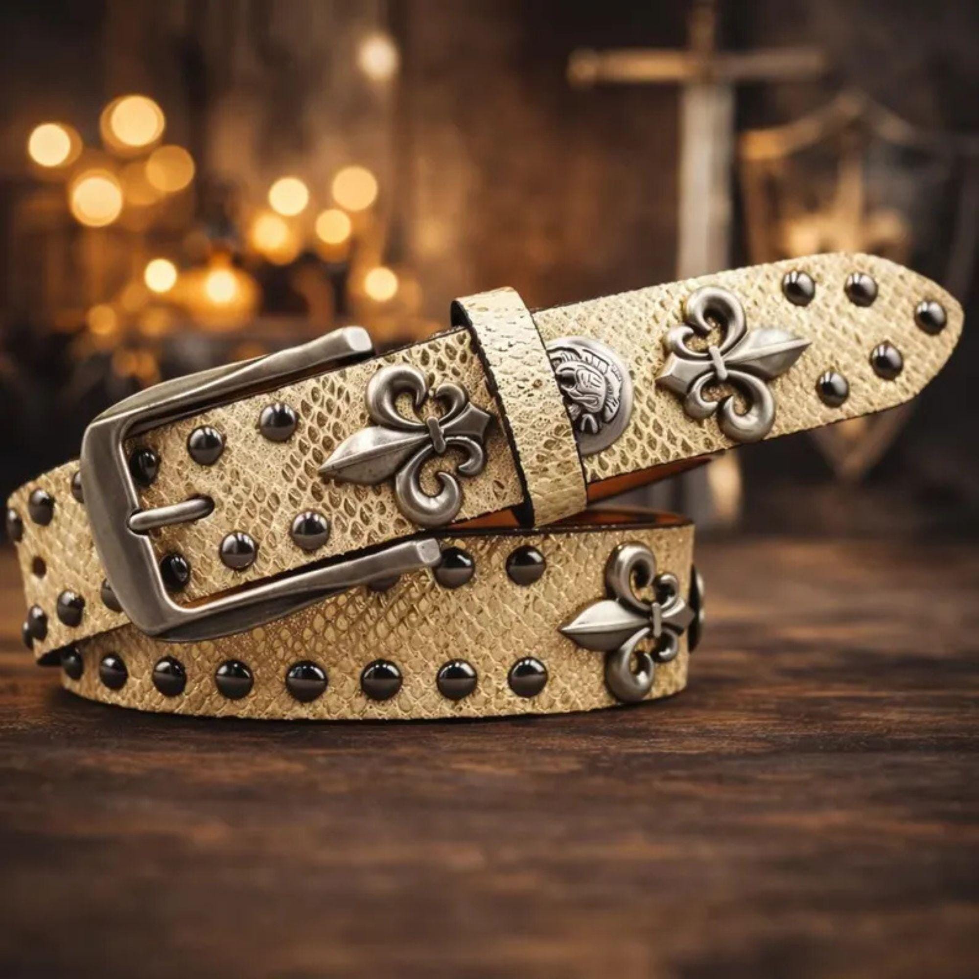 NWOT Exquisite Leather Studded/Fleur de lis belt Other WHITE FLEUR DE LIS STUDDED ROCK REVIVAL BELT | Grailed main image 2