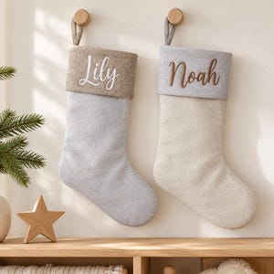 Couples First Christmas Together, Modern Quilted Family Stocking, Personalized Embroidered Linen Stocking, Holiday Decor, Keepsake Gift