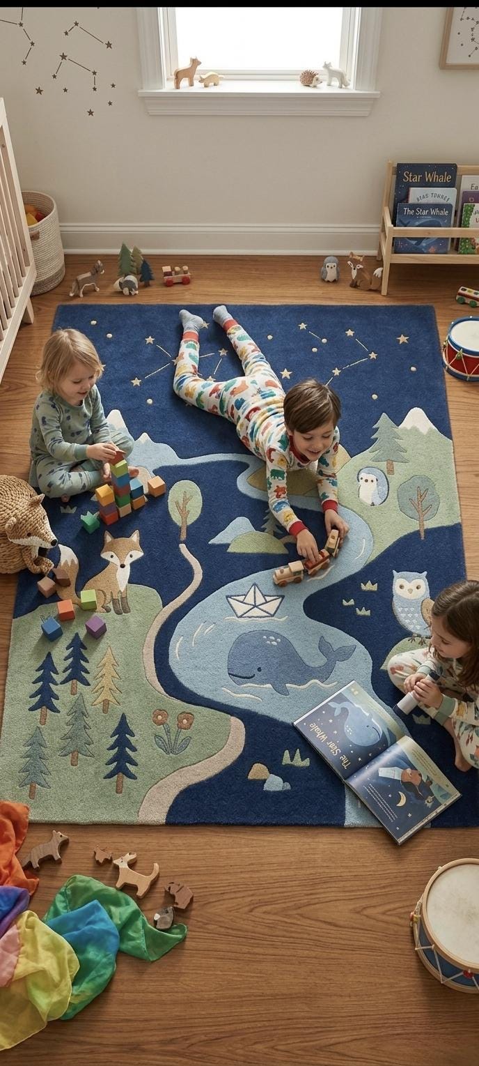 Animal Adventure Kids Rug: Fox, Owl, Whale, Woodland Nursery Playroom Carpet