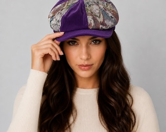 Boina Patchwork Puppy / Gorro de artista de pana jacquard de algodón / Gorro informal para el día a día