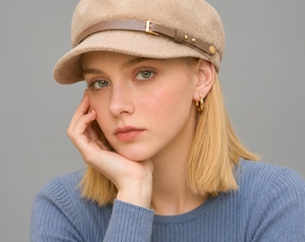 Gorro de punto de malla hueca para mujer, gorro de verano estilo Newsboy, boina informal para exteriores.