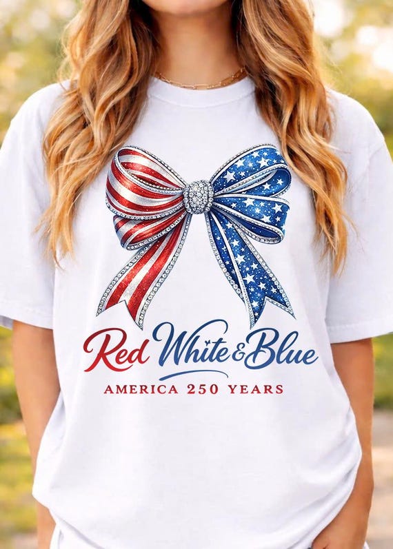 Red White Blue Bow PNG, Patriotic 4th July America 250 Sublimation File