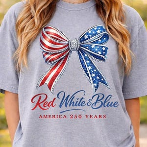 Red White Blue Bow PNG, Patriotic 4th July America 250 Sublimation File image 2