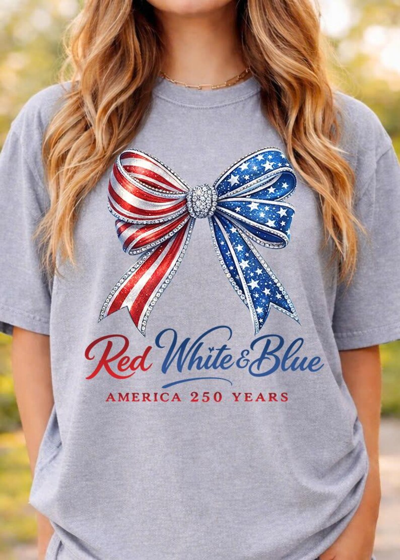 Red White Blue Bow PNG, Patriotic 4th July America 250 Sublimation File image 2