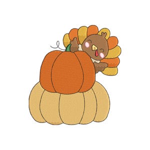 Schattig kalkoen pompoen borduurwerk ontwerpen, Thanksgiving kalkoen borduurbestand, herfst oogst pompoen stapel machine borduurpatroon