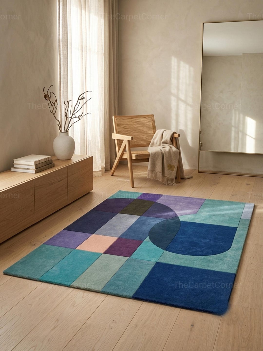 Ocean Geometry Rug, Blue Purple Area Rug, Geometric Color Block Carpet ...