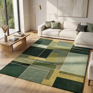 Modern Geometric Area Rug Abstract Patchwork Carpet Luxury Minimalist Living Room Rug, Soft Contemporary Floor Decor, Scandinavian Style Rug