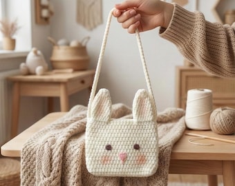 Patrón de bolso de conejito a crochet, bolso bandolera de conejo kawaii a crochet en PDF, patrón de bolso de conejito amigurumi, patrón de bolso de conejito para niños a crochet