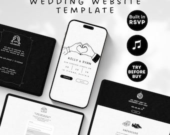 Plantilla de sitio web de boda con RSVP para Canva / Sitio web de boda ilustrado / Invitación de boda dibujada a mano / Plantilla de invitación de sitio web de boda