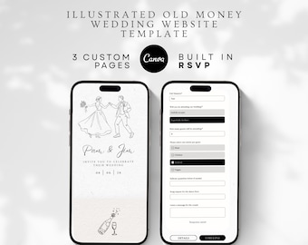 Plantilla de sitio web de boda con RSVP para Canva / Sitio web de boda ilustrado / Invitación de boda dibujada a mano / Plantilla de invitación de sitio web de boda