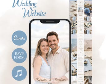 Plantilla de sitio web de bodas con confirmación de asistencia para Canva / Boda en la playa / Invitación de boda digital / Invitación de boda sin papel Evite