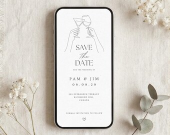 Plantilla para guardar la fecha de boda / Plantilla ilustrada para guardar la fecha de Evite / Invitación editable en Canva / Invitación de boda para smartphone / Descarga instantánea