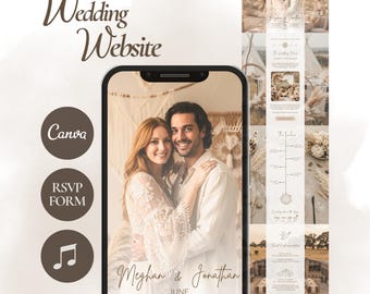 Plantilla de sitio web de boda estilo boho con confirmación de asistencia (descarga digital de Canva) / Sitio web de boda estilo terracota / Invitación electrónica de boda sin papel / Invitación