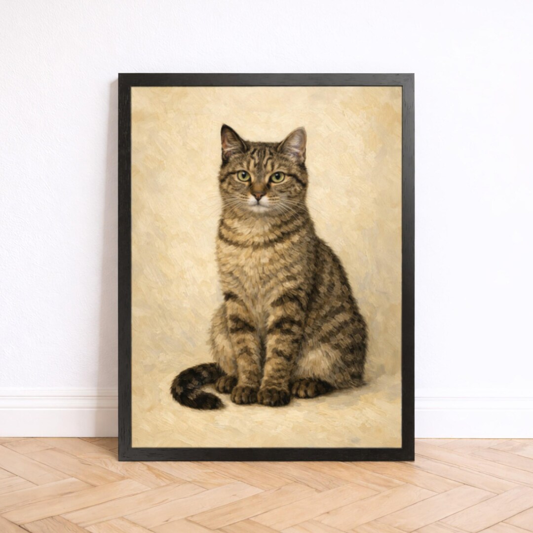 Tabby Cat Wall Art Print, Vintage Cat Portrait, Neutral Animal Artwork ...