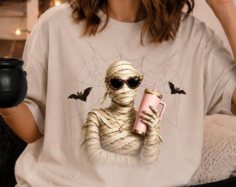Mummy Halloween Shirt for Women, Spooky Season Shirt, Cute Spooky Graphic Tee, Halloween Fall Outfit