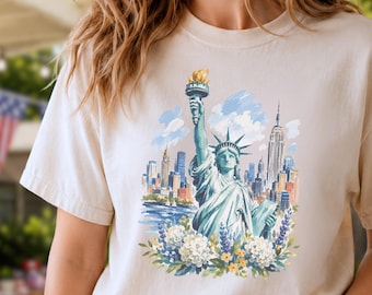 Statue of Liberty Shirt Vintage Americana Tee for Women, Patriotic 4th of July Graphic T Shirt