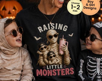 Halloween Gift for Mom, Raising Little Monsters Shirt, Mummy Mama Tee, Spooky Mom Gift, Mom of 1 or 2 Kids Shirt
