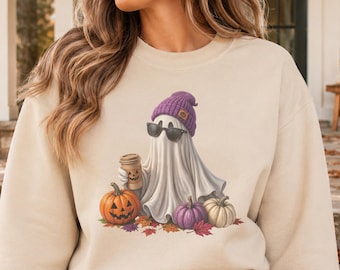 Halloween Ghost Sweatshirt, Coffee Ghost Crewneck or Hoodie, Spooky Season Pullover, Cute Fall Coffee Lover Gift