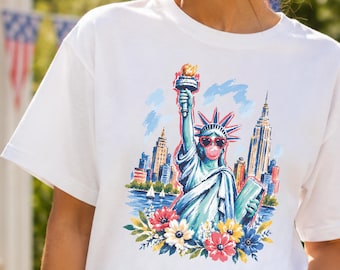 Statue of Liberty Shirt Patriotic Graphic Tee for Women White Fourth of July T Shirt