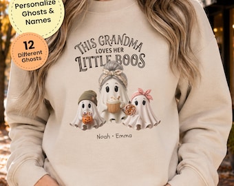 Halloween Gift for Grandma, Personalized Grandma Sweatshirt, This Grandma Loves Her Little Boos, Custom Grandkids Names Sweatshirt