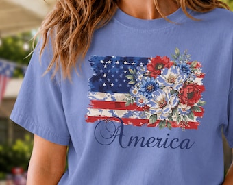 Camisa floral Coquette America / Camiseta con la bandera de EE. UU. para el 4 de julio (conjunto para mujer)