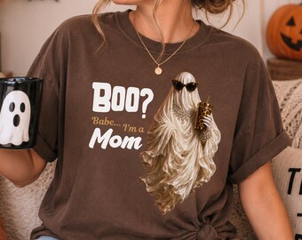 Halloween Coquette Ghost Shirt, Boo Babe I'm a Mom Tee, Cute Spooky Ghost Graphic Shirt, Trendy Fall Halloween Mom Tee