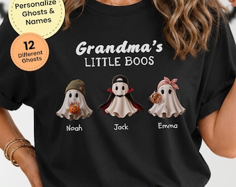 Grandma’s Little Boos Shirt, Personalized Grandma Halloween Shirt with Grandkids Names, Mimi Nana Gigi Ghost Tee