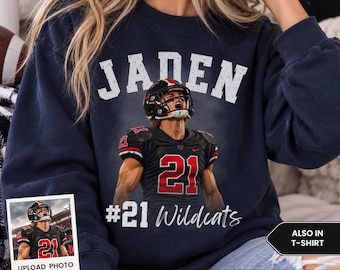 Personalized Football Sweatshirt, Custom Player Photo Crewneck, Football Mom Sweatshirt, Name and Number Shirt, Football Player Gift