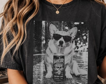 Camiseta retrô com estampa de Corgi e cerveja, camiseta divertida com estampa de cachorro Corgi, camiseta vintage com estampa de cachorro, presente para amantes de cães