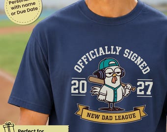 Camiseta personalizada para anunciar a gravidez, com nome e data prevista para o parto. Presente perfeito para o papai de primeira viagem.