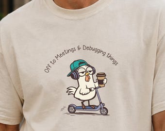 Funny Rooster Programmer Shirt Coffee & Debugging Comfort Colors Graphic Tee