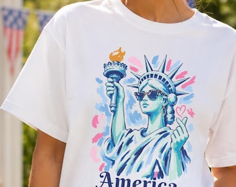 Statue of Liberty Shirt Patriotic America Graphic Tee for Women White 4th July Shirt