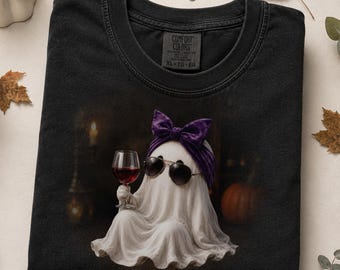 Halloween Wine Lover Gift, Cute Ghost Shirt for Women, Funny Wine Graphic Tee, Spooky Season Halloween Shirt