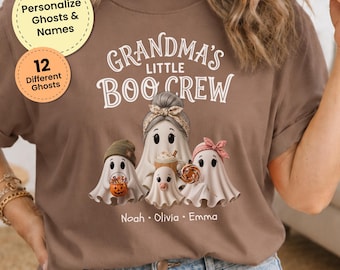 Grandma Boo Crew Shirt, Personalized Halloween Shirt with Grandkids Names, Grandma Ghost Shirt, Halloween Gift for Grandma