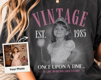 Camiseta personalizada com foto vintage e ano, camiseta personalizada com imagem, presente de aniversário personalizado, camiseta dos anos 90, camiseta vintage para festa de aniversário