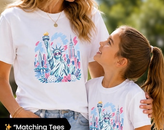 Camisetas a juego para madre e hija para el 4 de julio / Camisetas con estampado patriótico de la Estatua de la Libertad