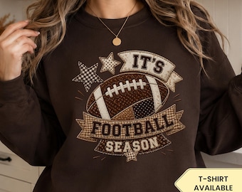 Football Season Sweatshirt, Patchwork Football Crewneck, Faux Embroidery Football Sweatshirt, Game Day Sweatshirt, Football Lover Gift