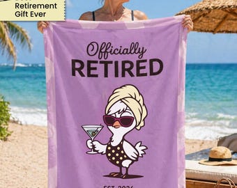 Toalha de praia personalizada para viagem de aposentadoria, presente ideal para mulheres com nome e ano de aposentadoria à parte.