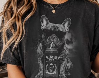 Camiseta retrô com estampa de Bulldog Francês e cerveja, camiseta vintage com estampa de Bulldog Francês, camiseta grunge com estampa de Bulldog Francês, camiseta moderna e estilosa para amantes de cães, presente para quem ama cachorros