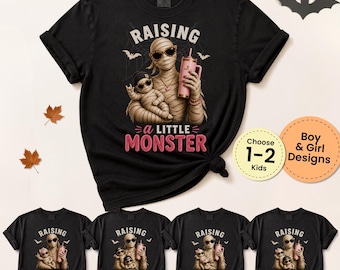 Monsters Mom Shirt, Raising Little Monsters Tee, Mummy Halloween Shirt, Funny Spooky Mom Outfit
