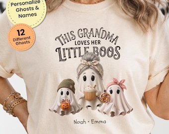Personalized Grandma Halloween Shirt, Custom Grandkids Ghost Tee, Little Boos Shirt, Halloween Gift for Grandma