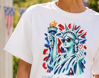 4th of July Shirt Statue of Liberty Patriotic Tee for Women USA Graphic T Shirt