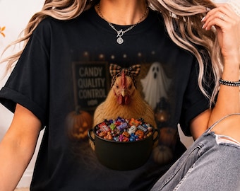 Halloween Chicken Shirt, Funny Chicken Lover Tee, Spooky Farm Shirt, Chicken Mom Halloween Tee, Cute Fall Farm Animal Gift