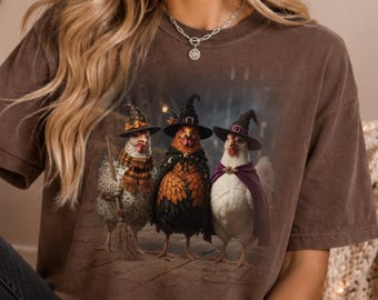 Halloween Chicken Shirt, Chicken Witches Tee, Funny Witch Chicken Shirt, Spooky Farm Shirt, Chicken Lover Halloween Gift