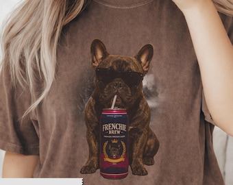 Camiseta retrô com estampa de Bulldog Francês e cerveja, camiseta vintage com estampa de Bulldog Francês, camiseta grunge com estampa de Bulldog Francês, camiseta moderna e estilosa para amantes de cães, presente para quem ama cachorros