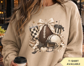 Football Sweatshirt for Women, Football Bow Sweatshirt, Game Day Football Crewneck, Girly Football Sweatshirt, Football Lover Gift