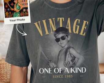 Camiseta personalizada com foto vintage e ano, camiseta personalizada com foto, presente de aniversário personalizado, camiseta vintage para festa de aniversário, camiseta vintage dos anos 90.
