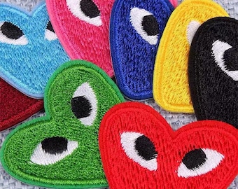 Heart Eyes Embroidered Iron On Patch, Colorful Heart Sew On Applique for Clothing
