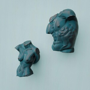Blue patina copper cabinet handles and knobs – Handcrafted in Paris by Holdon