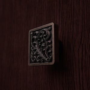 Copper Cabinet Knob, Square Acanthus Scroll Kitchen Hardware in Five Metals